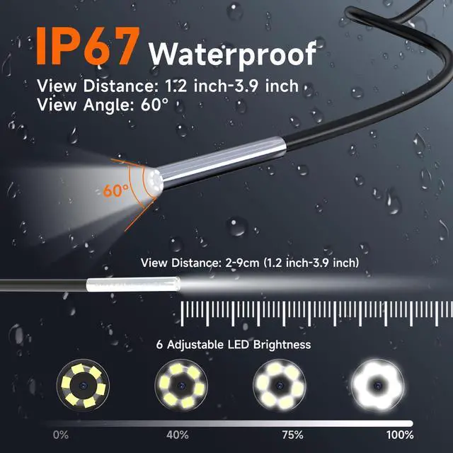 Alt view image 4 of 7 - Oiiwak Endoscope Camera with Light, 3.9mm Industrial Borescope Inspection Camera, 4.3" IPS Screen 1080P HD IP68 Waterproof 6 LED Lights for Drain Pipe Wall Automotive, 5FT Semi-Rigid Cable