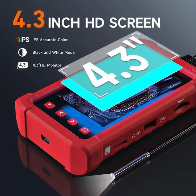 Alt view image 6 of 7 - Oiiwak Endoscope Camera with Light, 3.9mm Industrial Borescope Inspection Camera, 4.3" IPS Screen 1080P HD IP68 Waterproof 6 LED Lights for Drain Pipe Wall Automotive, 5FT Semi-Rigid Cable