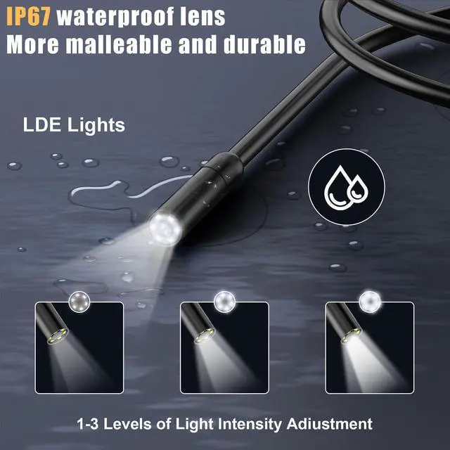 Alt view image 4 of 6 - Endoscope Camera with Light, 4.3" IPS Screen Borescope, IP67 Waterproof, Snake Camera for Automotive, Pipe, Wall (6.6FT Single Lens)