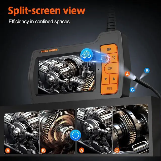 Alt view image 4 of 7 - Triple Lens Sewer Camera with 50ft, 5" IPS Screen Borescope with Light, 1080P HD Endoscope IP67 Drain Pipe Snake Drain Camera, 32G Card Semi-Rigid Cable for Plumbing Inspection + Case