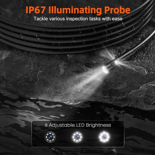 Alt view image 6 of 7 - Triple Lens Sewer Camera with 50ft, 5" IPS Screen Borescope with Light, 1080P HD Endoscope IP67 Drain Pipe Snake Drain Camera, 32G Card Semi-Rigid Cable for Plumbing Inspection + Case