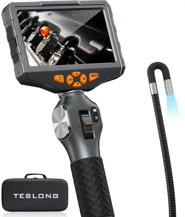 Main image of Two-Way Articulating Borescope with Light, Teslong 5-inch IPS Endoscope Inspection Camera with Articulation Head, Automotive Mechanics Fiber Optic Scope-0.33inch