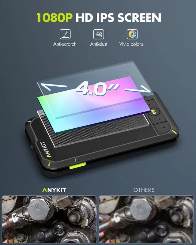 Alt view image 4 of 7 - Anykit Dual Lens Borescope,1080P Industrial Endoscope Camera with Light, IP67 Waterproof Inspection Camera, Sewer Camera with 4.0" IPS Screen, Waterproof 16.5ft Snake Camera, 32GB Card