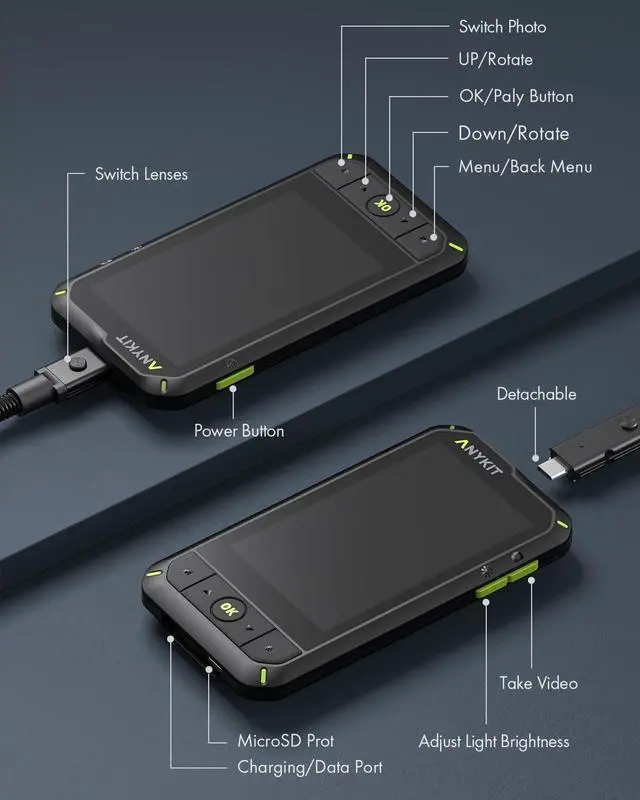 Alt view image 6 of 7 - Anykit Dual Lens Borescope,1080P Industrial Endoscope Camera with Light, IP67 Waterproof Inspection Camera, Sewer Camera with 4.0" IPS Screen, Waterproof 16.5ft Snake Camera, 32GB Card