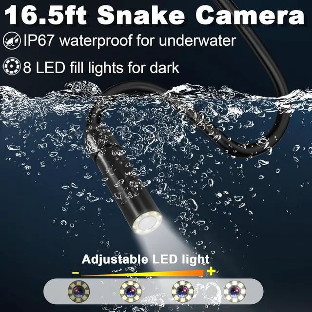 Alt view image 3 of 7 - Borescope, Inspection Camera with 16.5FT Semi-Rigid Cable, Endoscope with Light, IP67 Waterproof Drain Pipe Borescope, 8 LED Lights, 4.3" IPS 1080P HD Screen