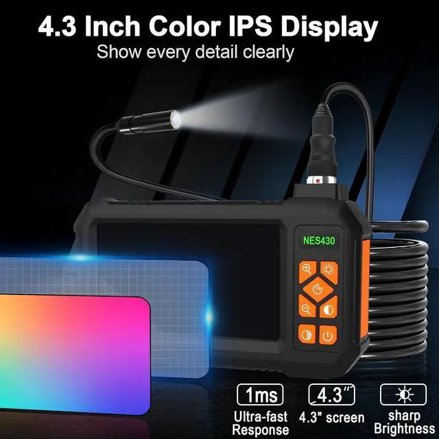 Alt view image 4 of 7 - Borescope, Inspection Camera with 16.5FT Semi-Rigid Cable, Endoscope with Light, IP67 Waterproof Drain Pipe Borescope, 8 LED Lights, 4.3" IPS 1080P HD Screen