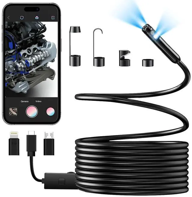 Main image of JSE Dual Lens Endoscope Camera with Light, 1920P HD Inspection Borescope 16.5FT Semi-Rigid Cable IP67 Waterproof Snake Camera