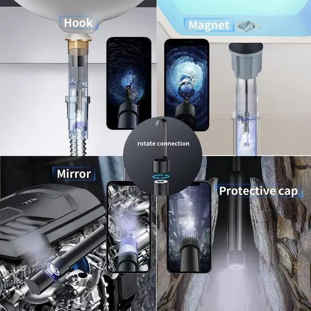 Alt view image 6 of 6 - JSE Dual Lens Endoscope Camera with Light, 1920P HD Inspection Borescope 16.5FT Semi-Rigid Cable IP67 Waterproof Snake Camera