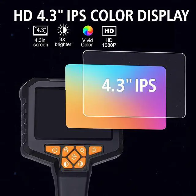 Alt view image 2 of 7 - Inspection Endoscope, Industrial Borescope Camera with 4.3" IPS Screen, 1920P HD Snake Camera with 8 LED Lights, 16.5FT Semi-Rigid Cord Bore Scope - Cool Gadgets Tool