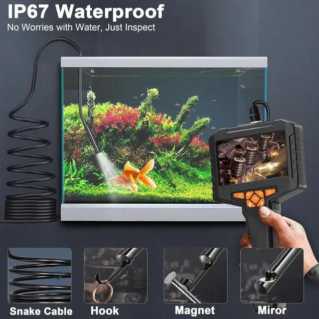 Alt view image 5 of 7 - Inspection Endoscope, Industrial Borescope Camera with 4.3" IPS Screen, 1920P HD Snake Camera with 8 LED Lights, 16.5FT Semi-Rigid Cord Bore Scope - Cool Gadgets Tool