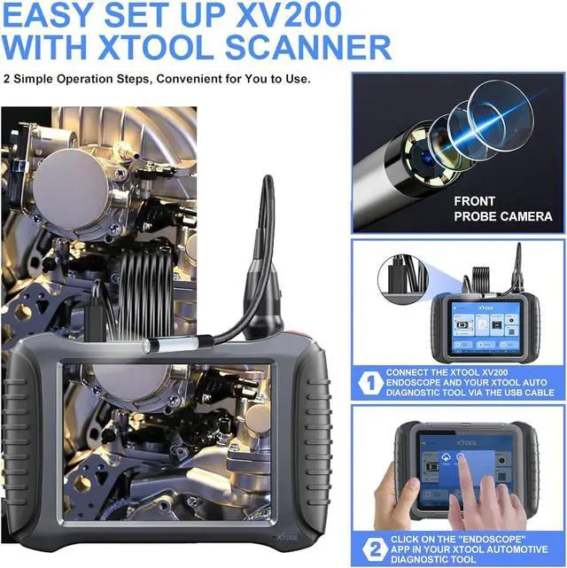 Alt view image 3 of 4 - XTOOL Inspection Camera XV200, 2MP&1080P HD& 8 LEDs Automotive/Industrial Endoscope Waterproof Borescope Camera with Light, Work with D7/D7S/D7W, D8S/D8W, D9S//D9S PRO/IP919 PRO Type-C Version