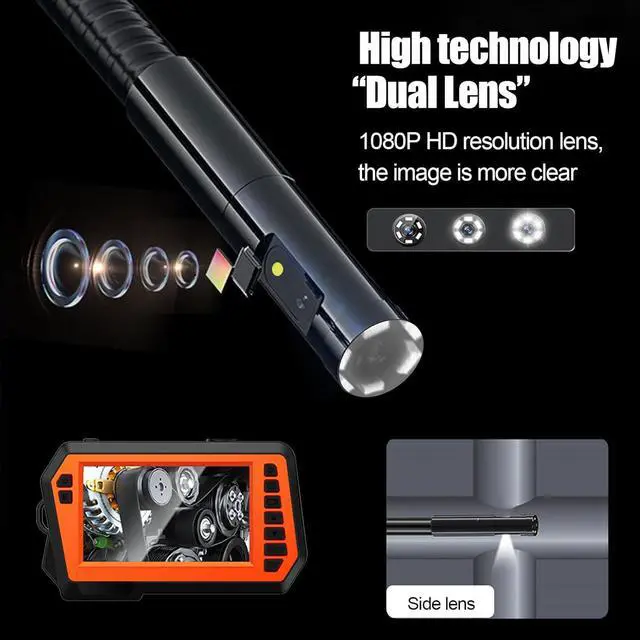 Alt view image 3 of 6 - Borescope Endoscope Camera with Light 4.3'' IPS Screen Dual Lens Industrial 1080P 8mm IP67 Waterproof 16.5FT Sewer Camera with 16G TF Card