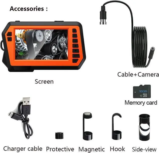 Alt view image 6 of 6 - Borescope Endoscope Camera with Light 4.3'' IPS Screen Dual Lens Industrial 1080P 8mm IP67 Waterproof 16.5FT Sewer Camera with 16G TF Card
