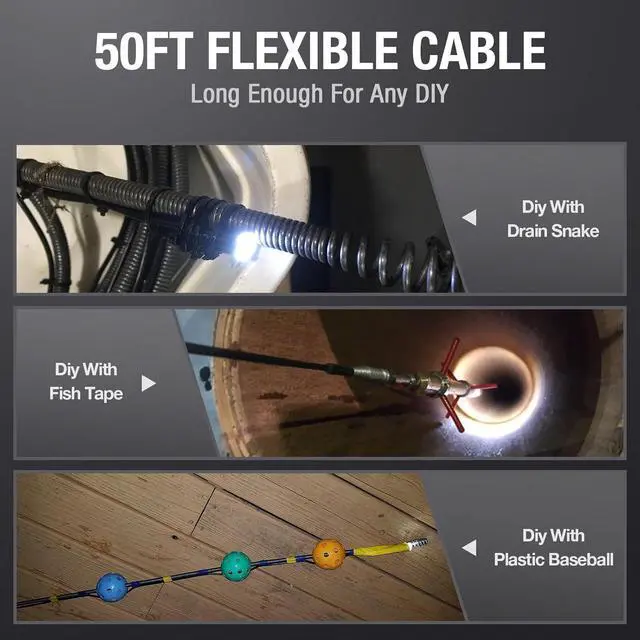 Alt view image 2 of 7 - Teslong 50FT Sewer Camera, Dual Lens Borescope with Light, 4.3" HD Drain Plumbing Endoscope Inspection Camera, Home Waterproof Flexible in Wall Cam Pipe Tools, Snake Scope for Air Duct HVAC