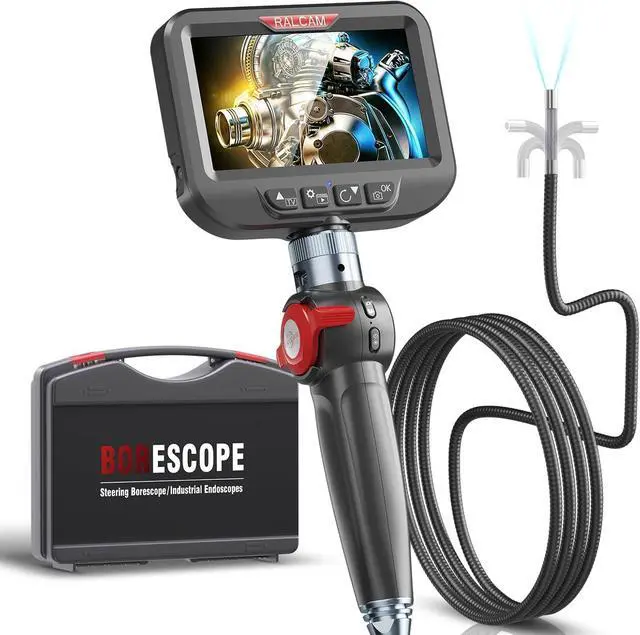 Main image of Ralcam Two-Way Articulating Borescope 0.33in, Industrial Endoscope Camera with Light 4.3inch Semi-Rigid Snake Inspection Camera for Automatic Mechanics Aircraft