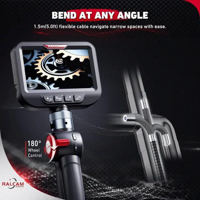 Alt view image 2 of 7 - Ralcam Two-Way Articulating Borescope 0.33in, Industrial Endoscope Camera with Light 4.3inch Semi-Rigid Snake Inspection Camera for Automatic Mechanics Aircraft