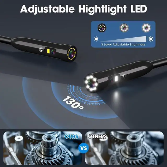 Alt view image 4 of 7 - Endoscope Camera with Light,Triple Lens 1080P HD Borescope,16.4ft/5M Cable,2MP IP67 Waterproof Inspection Camera,2600mAh Battery,8GB Storage (M60-3lens-8GB-5M)
