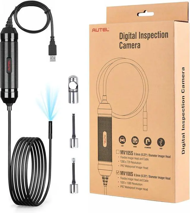 Main image of Autel MaxiVideo MV108S USB Endoscope, Waterproof 8.5mm Imager Inspection Camera with Light, 1920x1080 HD 2MP Borescope for Autel Scanner & PC, Upgrade of MV108 MV105, Snake Camera with 1M Cable