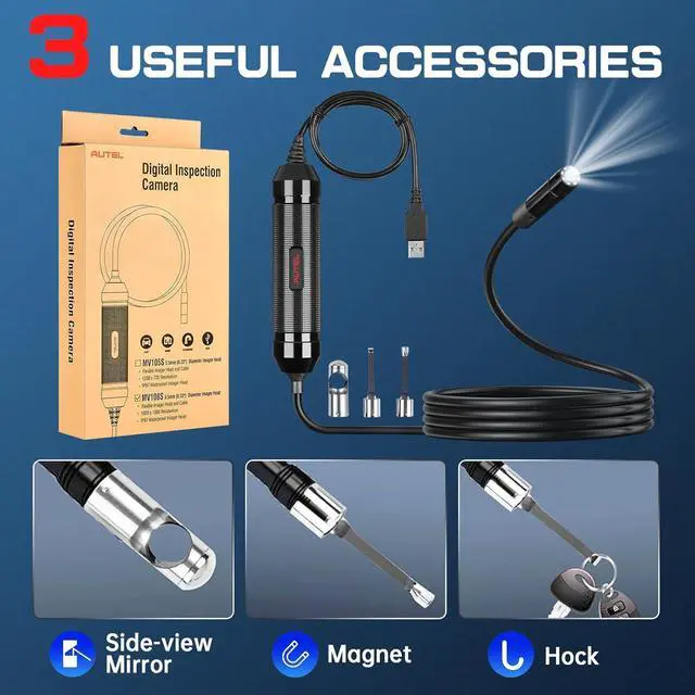 Alt view image 4 of 7 - Autel MaxiVideo MV108S USB Endoscope, Waterproof 8.5mm Imager Inspection Camera with Light, 1920x1080 HD 2MP Borescope for Autel Scanner & PC, Upgrade of MV108 MV105, Snake Camera with 1M Cable