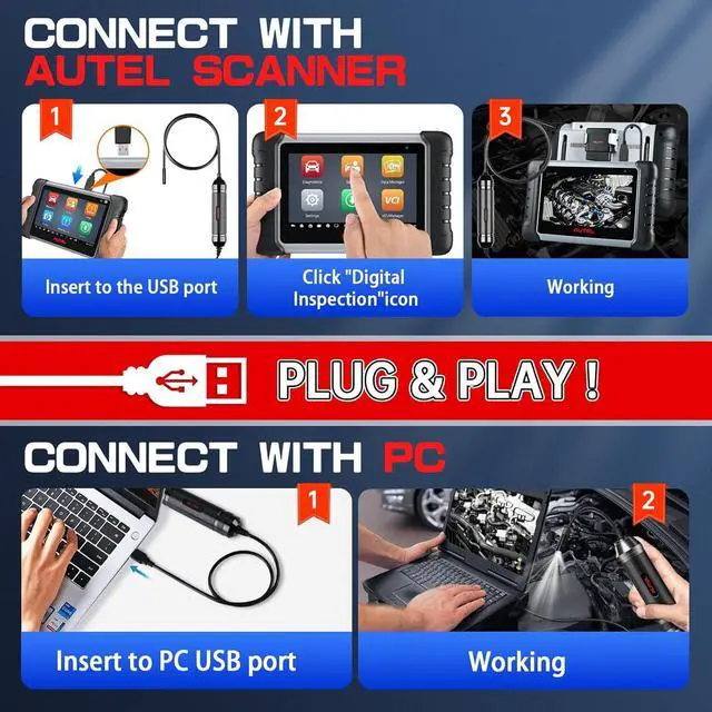 Alt view image 6 of 7 - Autel MaxiVideo MV108S USB Endoscope, Waterproof 8.5mm Imager Inspection Camera with Light, 1920x1080 HD 2MP Borescope for Autel Scanner & PC, Upgrade of MV108 MV105, Snake Camera with 1M Cable