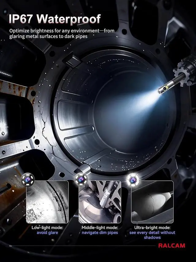 Alt view image 7 of 7 - Ralcam Dual Lens Articulating Borescope, 6.5mm Slim Probe, 5" Endoscope Camera with Light, 5FT Semi-Rigid Cable, Two-Way Articulated Inspection Camera for Automotive Wall Pipe