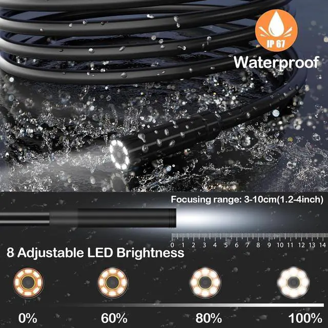 Alt view image 5 of 7 - 5.2mm Borescope, Endoscope Camera with Light, IP67 Waterproof Sewer Camera with 4.3" LCD Screen, 1080P HD with 8 LED Lights, 32GB Card, Carrying Case, Gadgets for Men & Tools for Men