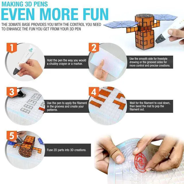 Alt view image 6 of 7 - 3D Pen Filament with Silicon Design Mat and Compatible Stencils Book with 11 Templates - 1.75mm PLA Plastic Refills - 360 Feet of Assorted Filament for 3D Drawing and Doodling