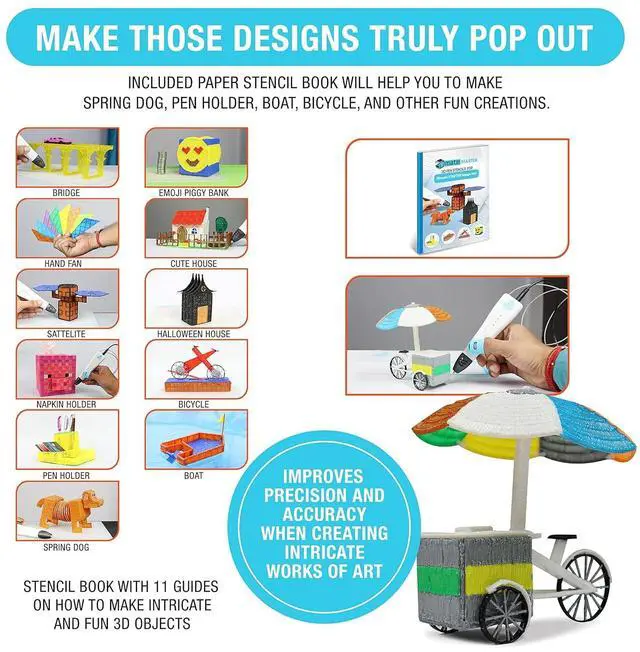 Alt view image 7 of 7 - 3D Pen Filament with Silicon Design Mat and Compatible Stencils Book with 11 Templates - 1.75mm PLA Plastic Refills - 360 Feet of Assorted Filament for 3D Drawing and Doodling