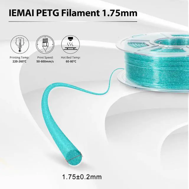 Alt view image 5 of 7 - IEMAI Clear PETG Filament 1.75mm, Transparent Glitter Light Blue, Sparkling 3D Printer Filament Up to 600mm/s Printing, 1kg Spool for Artistic Creations & Home Decor