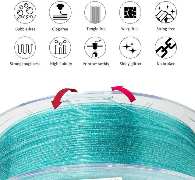Alt view image 7 of 7 - IEMAI Clear PETG Filament 1.75mm, Transparent Glitter Light Blue, Sparkling 3D Printer Filament Up to 600mm/s Printing, 1kg Spool for Artistic Creations & Home Decor