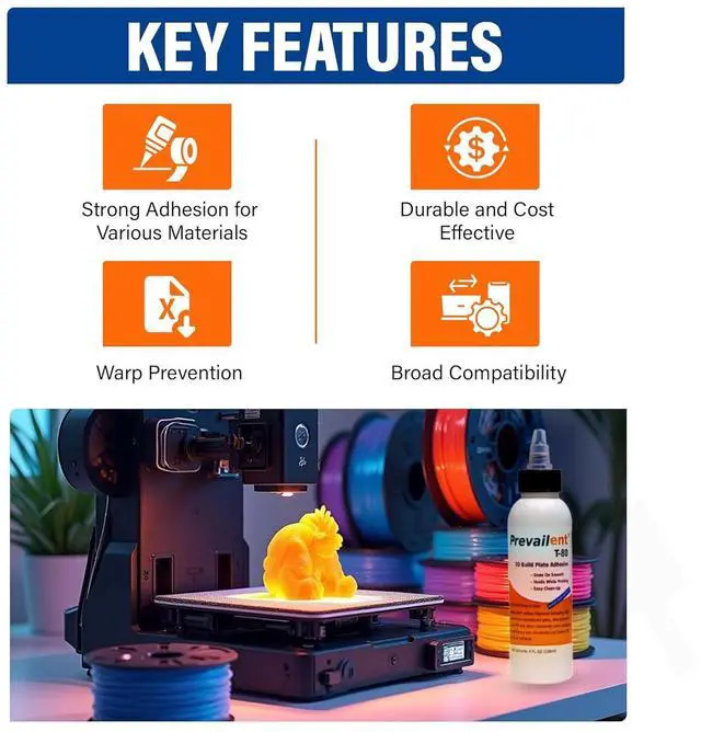 Alt view image 3 of 6 - Prevailent T-80 3D Printer Bed Adhesive Glue  Strong Adhesion for PLA, ABS, TPU, PETG & More, Prevents Warping, Easy Release, Ideal for 3D Printers, Dual Extruders & Hot Beds, 4 fl oz. (118ml)
