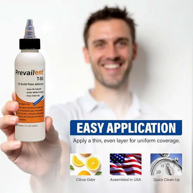 Alt view image 5 of 6 - Prevailent T-80 3D Printer Bed Adhesive Glue  Strong Adhesion for PLA, ABS, TPU, PETG & More, Prevents Warping, Easy Release, Ideal for 3D Printers, Dual Extruders & Hot Beds, 4 fl oz. (118ml)