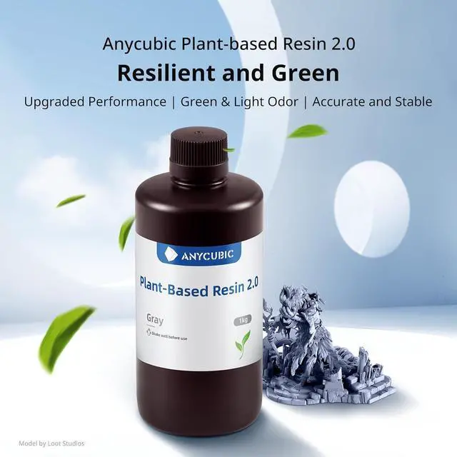 Alt view image 2 of 7 - ANYCUBIC 3D Printer Resin with Low Odor and Safety, 405nm UV Plant-Based Rapid Resin 2.0 with High Precision and Quick Curing for LCD 3D Printing (Grey, 1000g)