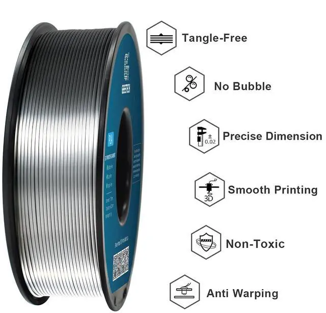 Alt view image 5 of 7 - Geeetech Silk PLA Filament 1.75mm for 3D Printer, Metal-Like Shiny 3D Filament 1kg (2.2lbs) 1 Spool, Dimensional Accuracy +/- 0.02 mm, Metallic Silver Silk Filament