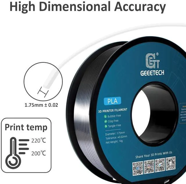Alt view image 6 of 7 - Geeetech Silk PLA Filament 1.75mm for 3D Printer, Metal-Like Shiny 3D Filament 1kg (2.2lbs) 1 Spool, Dimensional Accuracy +/- 0.02 mm, Metallic Silver Silk Filament