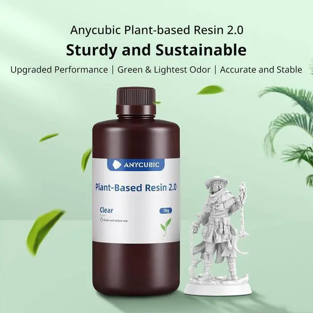 Alt view image 2 of 7 - ANYCUBIC 3D Printer Resin 2.0, 405nm Plant-Based Rapid Resin 2.0, Low Odor, Photopolymer Resin for LCD 3D Printing,1kg Grey