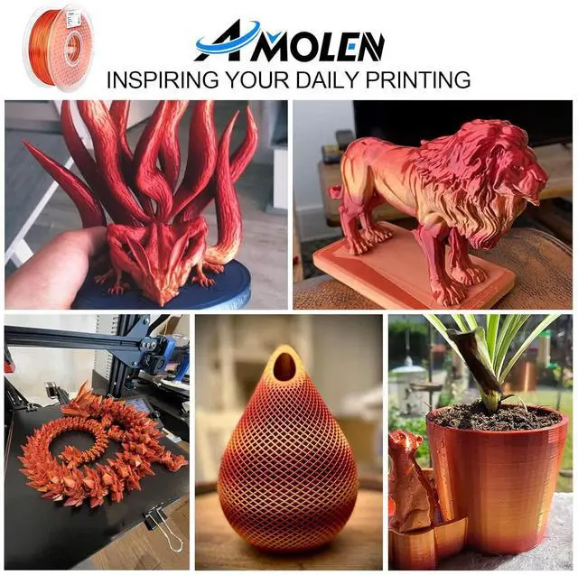 Alt view image 5 of 7 - AMOLEN PLA 3D Printer Filament, PLA Filament 1.75mm Silk Shiny Filament Red Gold Filament, 3D Printer Gradient Pla Filament 1KG/2.2lb Compatible with Most FDM 3D Printers