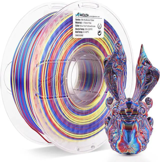 Main image of AMOLEN Silk PLA 3D Printer Filament, Shiny Multicolor Rainbow PLA Filament 1.75mm, Fast Color Change PLA 3D Printing Filament for Most FDM 3D Printer, Blue Red YellowGreen