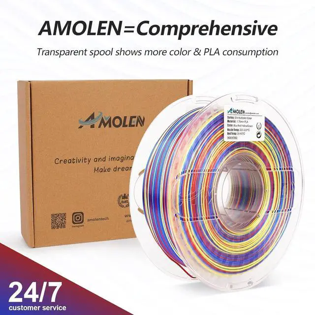 Alt view image 5 of 7 - AMOLEN Silk PLA 3D Printer Filament, Shiny Multicolor Rainbow PLA Filament 1.75mm, Fast Color Change PLA 3D Printing Filament for Most FDM 3D Printer, Blue Red YellowGreen