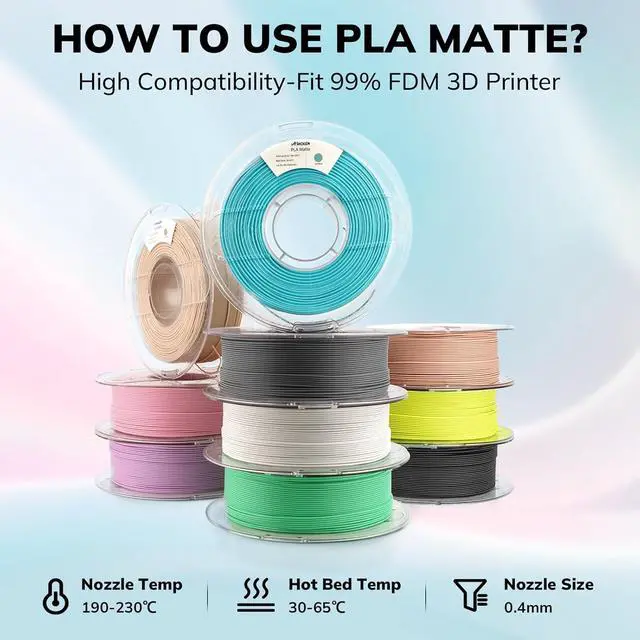 Alt view image 3 of 7 - AMOLEN Matte PLA 3D Printer Filament, Ice Blue PLA Filament 1.75mm with Smooth Matte Finish, 3D Printing Filament for Most FDM 3D Printers, Dimensional Accuracy +/- 0.02mm, 1kg Spool (2.2lbs)