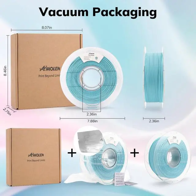 Alt view image 7 of 7 - AMOLEN Matte PLA 3D Printer Filament, Ice Blue PLA Filament 1.75mm with Smooth Matte Finish, 3D Printing Filament for Most FDM 3D Printers, Dimensional Accuracy +/- 0.02mm, 1kg Spool (2.2lbs)