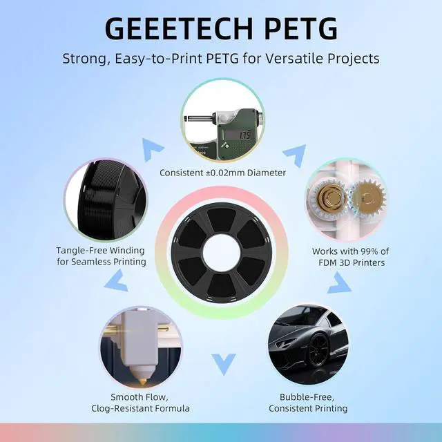Alt view image 3 of 7 - Geeetech Transparent PETG Filament 1.75mm, 1 KG (2.2lbs) Neatly Wound Spool 3D Printer Filament, High-Toughness, ±0.02mm Accuracy, Non-Clogging & Non-Stringing, Fits Most FDM Printers, Clear