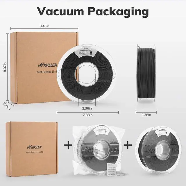 Alt view image 7 of 7 - AMOLEN Carbon Fiber PLA Filament 1.75mm, Lightweight & High-Strength PLA-CF Filament, Dimensional Accuracy ± 0.02mm, 1kg(2.2lbs) Spool for 3D Printers (Black)
