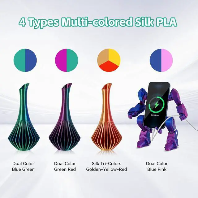 Alt view image 2 of 7 - Kingroon Dual Color 1.75 mm Silk PLA Filament Green Red, Fit Most FDM 3D Printers, Dimensional Accuracy +/- 0.03 mm, 1kg Spool(2.2lbs), 3D Printer Silk PLA Shiny Filament