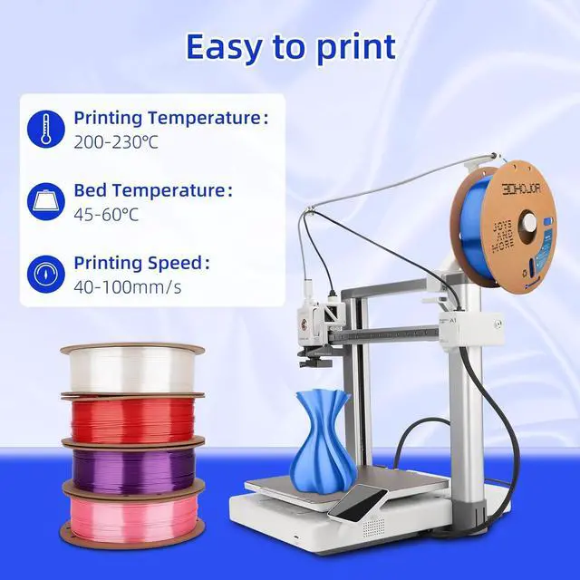 Alt view image 4 of 7 - Silk PLA Filament 1.75mm, Silk PLA 3D Printer Filament, 2.2 LBS (1KG) Cardboard Spool, Fit Most FDM 3D Printer, Silk Blue