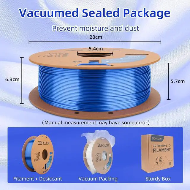 Alt view image 5 of 7 - Silk PLA Filament 1.75mm, Silk PLA 3D Printer Filament, 2.2 LBS (1KG) Cardboard Spool, Fit Most FDM 3D Printer, Silk Blue