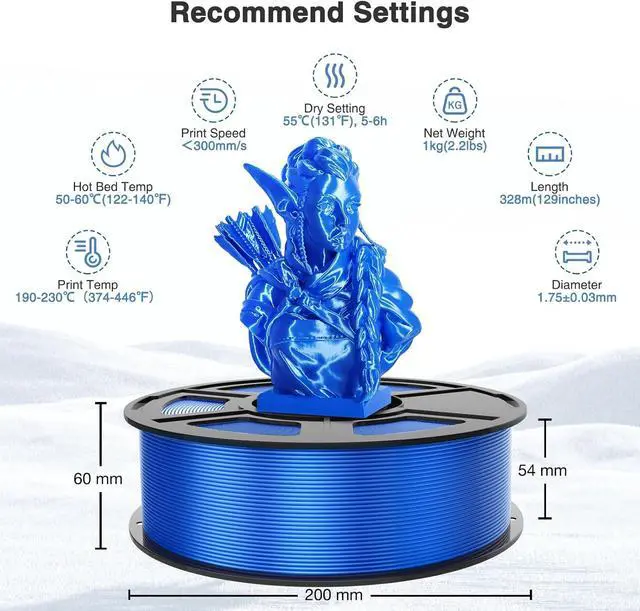 Alt view image 5 of 6 - Silk Blue PLA Filament 1.75mm 1kg(2.2lbs), Rapid Shiny 3D Printer Filament PLA for Fast Printing, Low Warp & Clog-Free, Dimensional Accuracy +/- 0.03mm Fits for FDM 3D Printers
