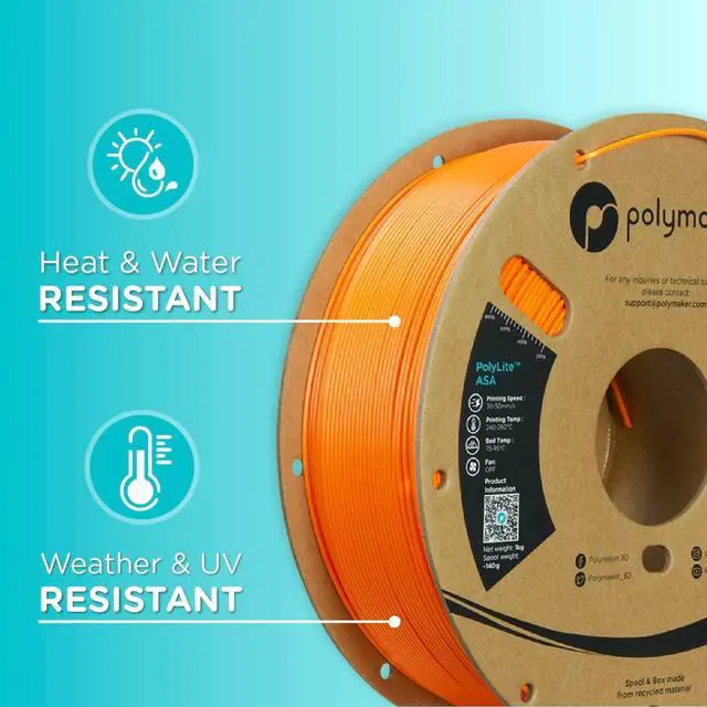 Alt view image 5 of 7 - Polymaker ASA Filament 1.75mm Orange, 1kg ASA 3D Printing Filament, Heat & Weather Resistant - ASA 3D Printer Filament Perfect for Printing Outdoor Functional Parts