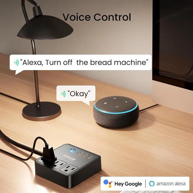 Alt view image 2 of 7 - GHome Smart Power Strip with 3 USB Ports & 3 Smart Outlets Plugs That Work with Alexa & Google Home, WiFi Surge Protector, Flat Plug for Home Office Travel, 10A