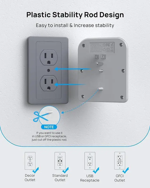 Alt view image 7 of 7 - TROND Outlet Extender Surge Protector, 8 Outlet Splitter with 3 USB Ports(1 USB C), 1440J Electric Plug Multiplier, Multi Plug with ON/OFF, 3 Way Multiple Wall Extension Adapter for Home School Office